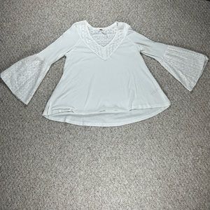 Free People Womens Small White Ivory Tunic V Neck Lace Detail Bell Sleeve
